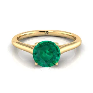 18K Yellow Gold Round Brilliant Emerald Cathedral Style Comfort Fit Solitaire Engagement Ring