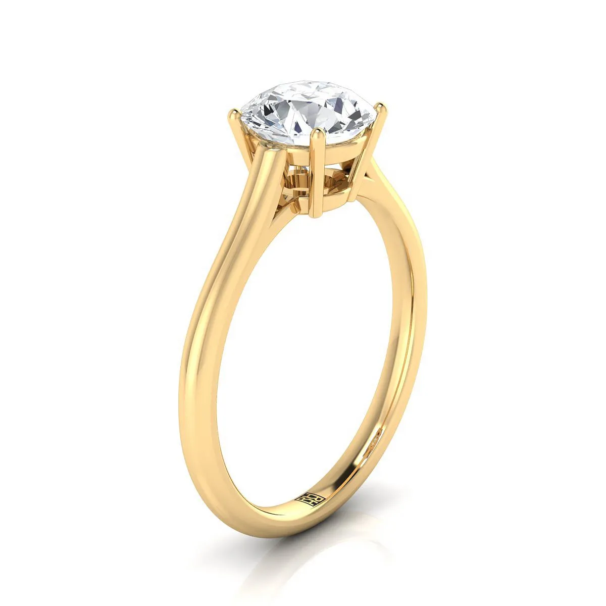 18K Yellow Gold Round Brilliant Emerald Cathedral Style Comfort Fit Solitaire Engagement Ring