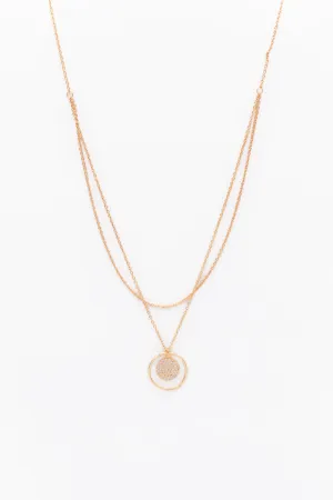 2 rows delicate chains with ring & crystals pendant 1608-GLD