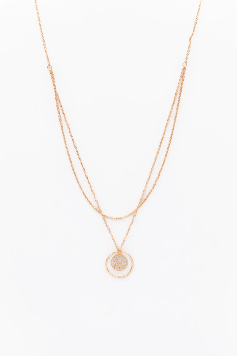 2 rows delicate chains with ring & crystals pendant 1608-GLD