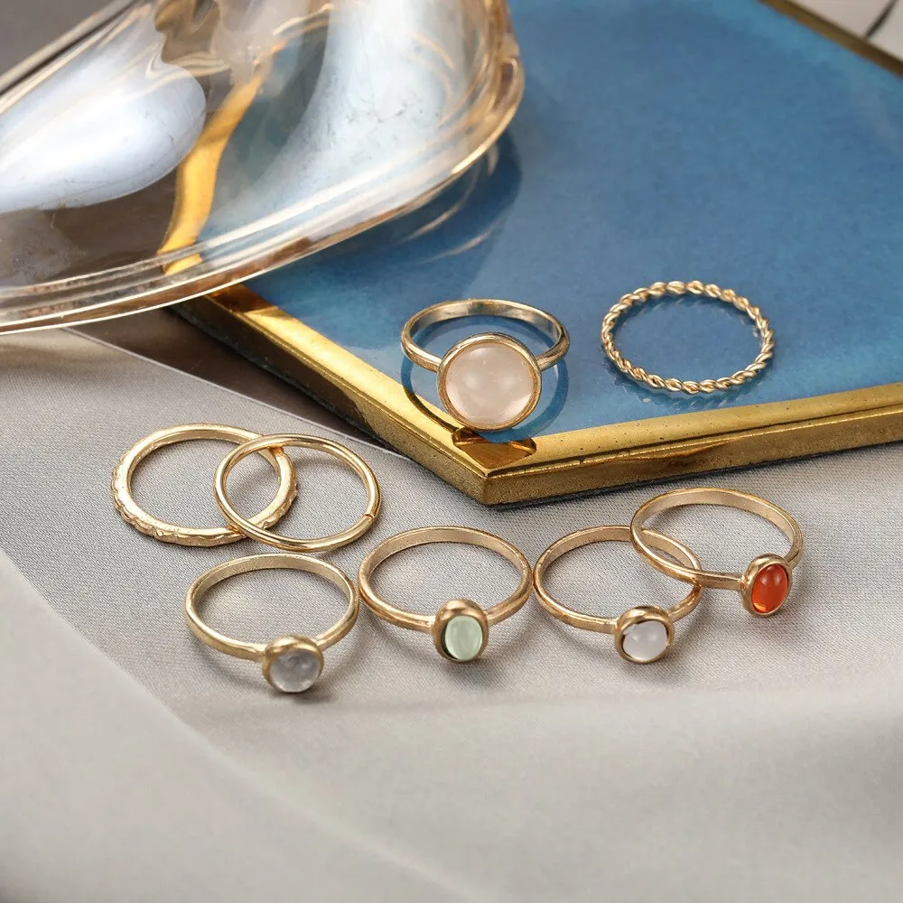2022 New Creative Cold Wind Ladies Ring Joint Ring Simple Girl Color Index Finger Ring Combination Set  Wholesale Bulk