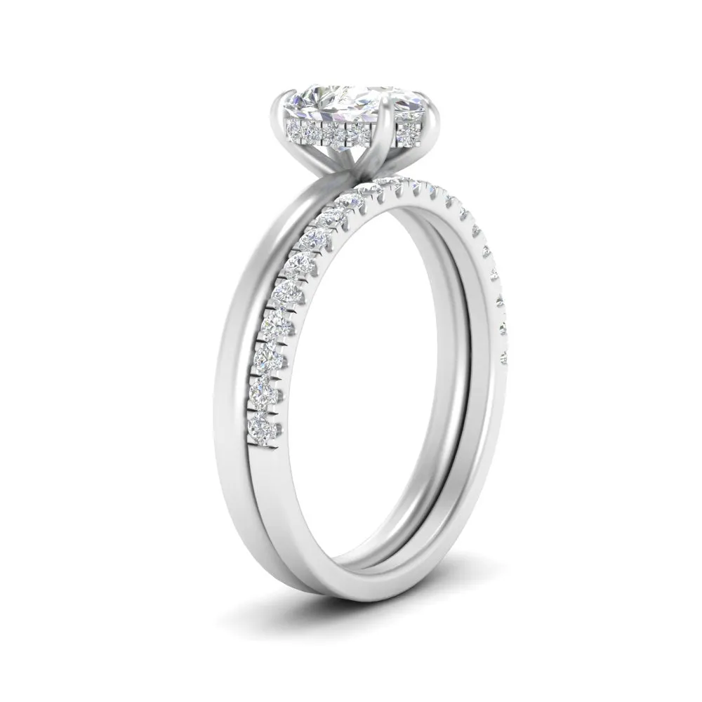 2.30 Ct. Pear Lab Diamond Hidden Halo Ring With Half Eternity Band 14K Gold