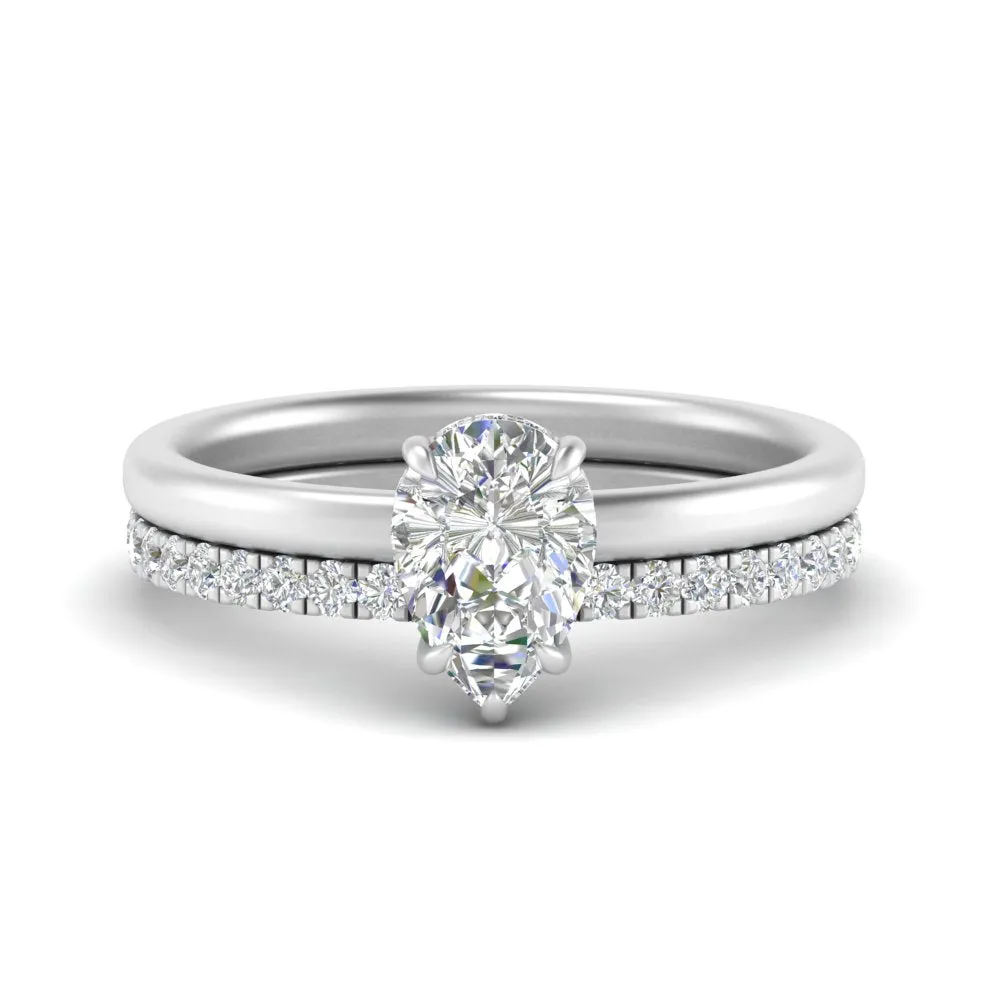 2.30 Ct. Pear Lab Diamond Hidden Halo Ring With Half Eternity Band 14K Gold