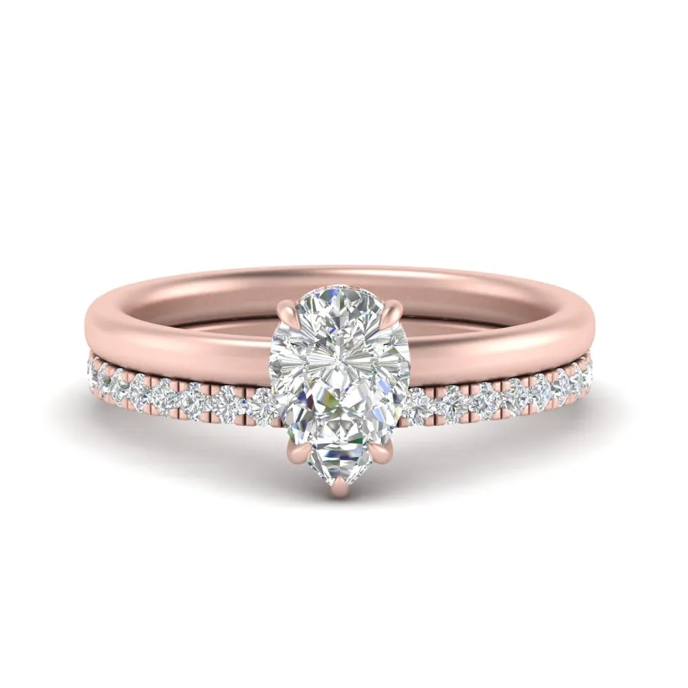 2.30 Ct. Pear Lab Diamond Hidden Halo Ring With Half Eternity Band 14K Gold