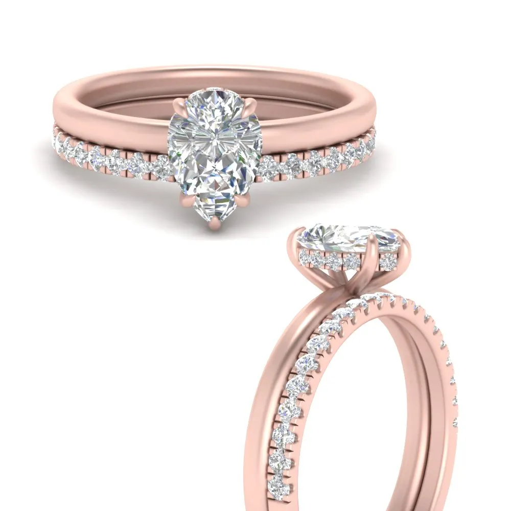 2.30 Ct. Pear Lab Diamond Hidden Halo Ring With Half Eternity Band 14K Gold