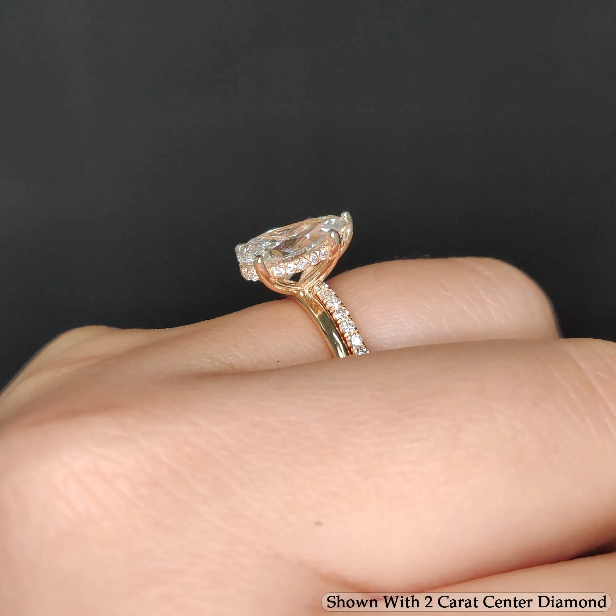 2.30 Ct. Pear Lab Diamond Hidden Halo Ring With Half Eternity Band 14K Gold