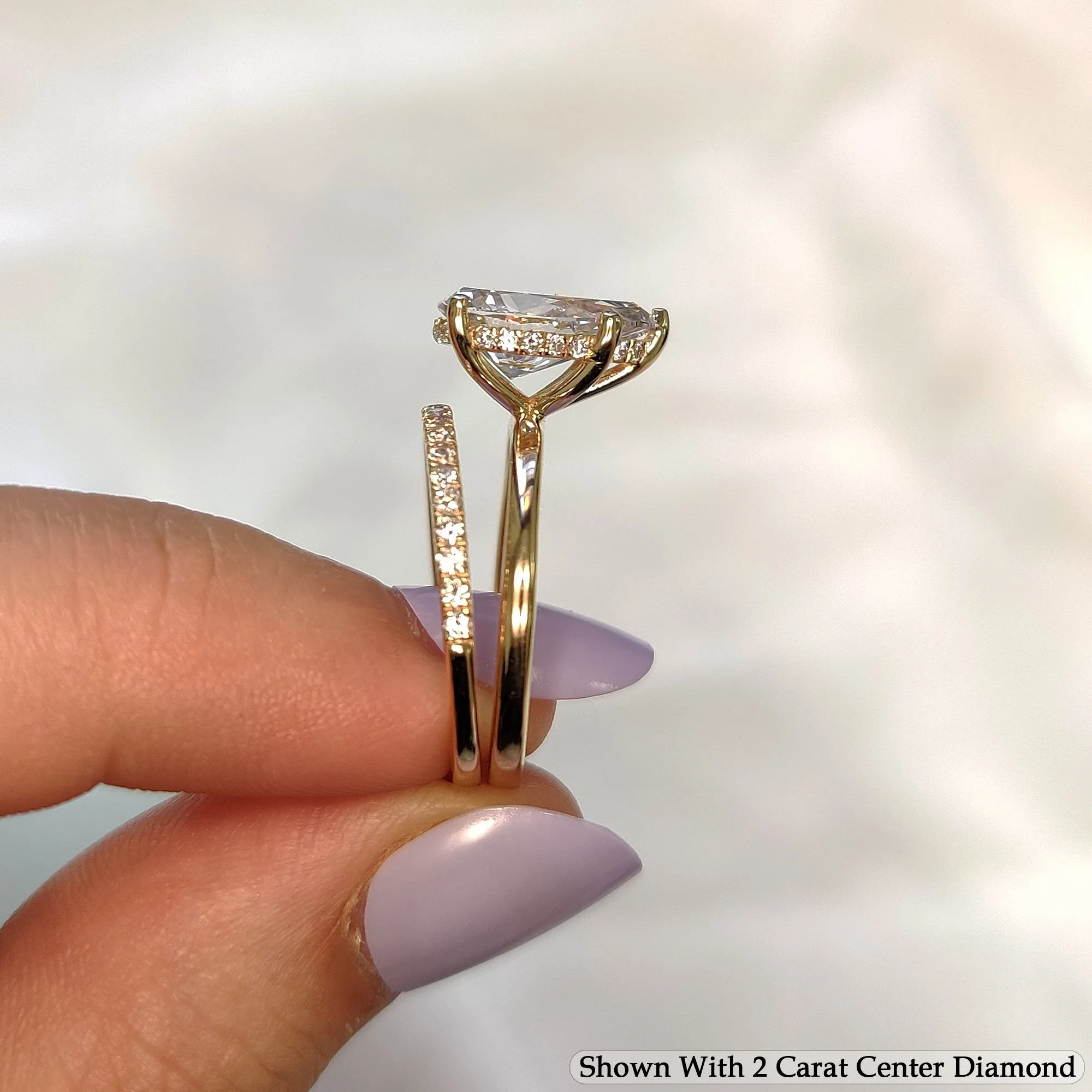 2.30 Ct. Pear Lab Diamond Hidden Halo Ring With Half Eternity Band 14K Gold