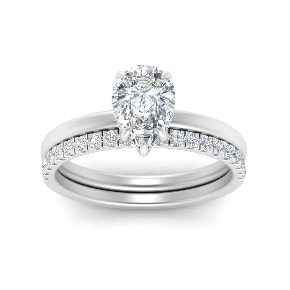 2.30 Ct. Pear Lab Diamond Hidden Halo Ring With Half Eternity Band 14K Gold