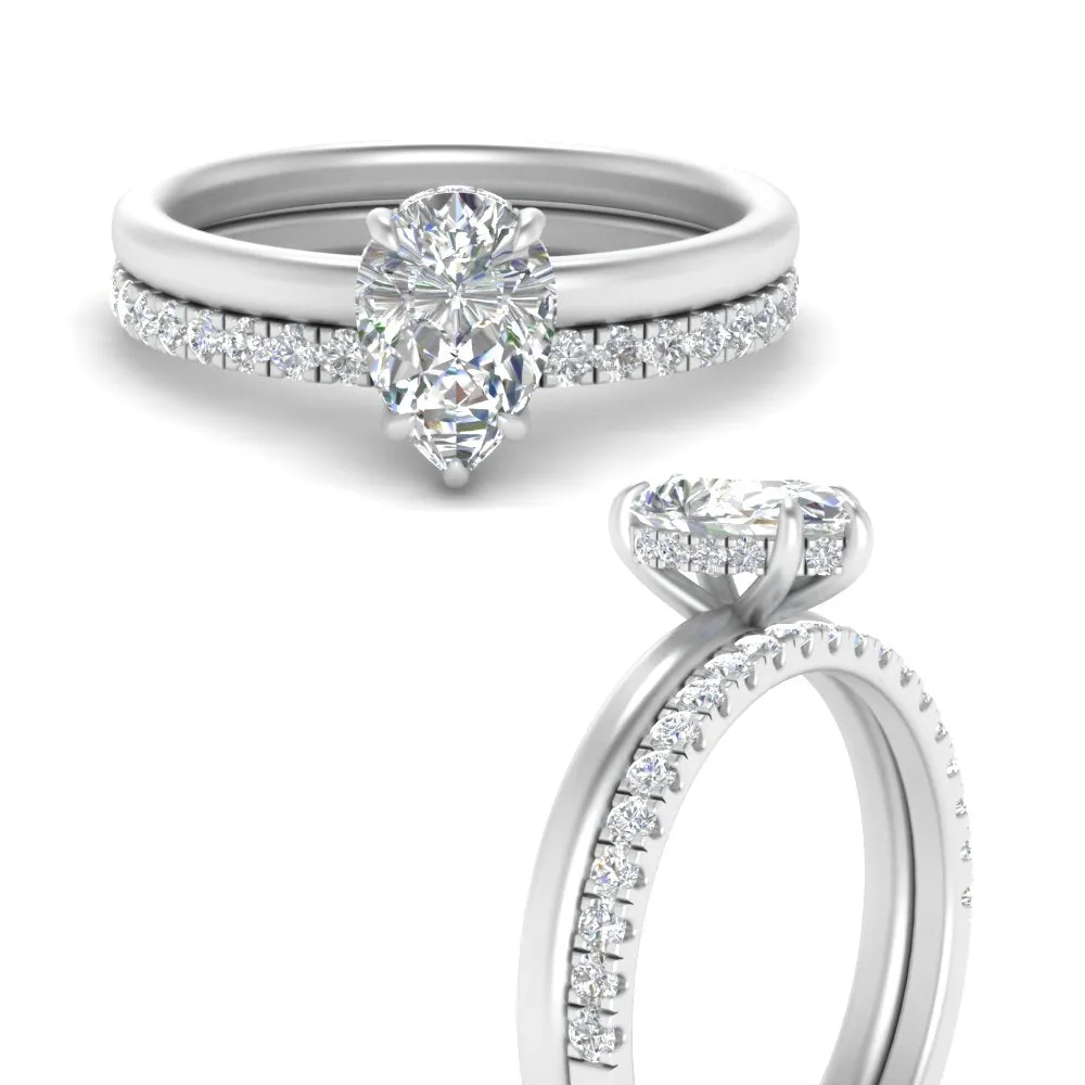 2.30 Ct. Pear Lab Diamond Hidden Halo Ring With Half Eternity Band 14K Gold
