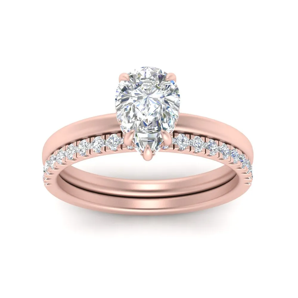2.30 Ct. Pear Lab Diamond Hidden Halo Ring With Half Eternity Band 14K Gold