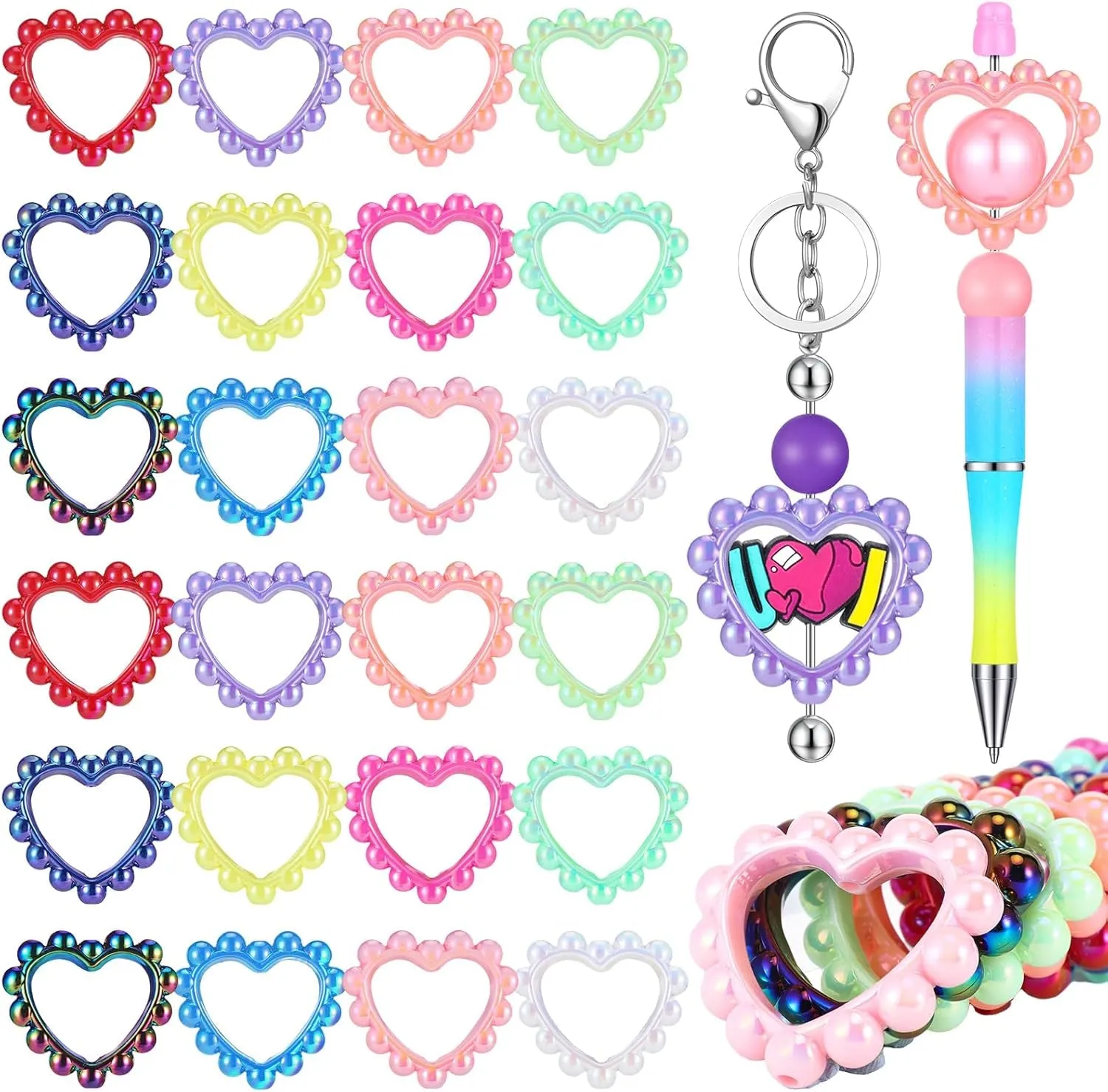 24 Pcs 42 Mm Acrylic Focal Frame Circle Loop with 2 Holes for DIY Beaded Pen Keychain Focal Bead Loop for Pen Jewelry Making Bracelet Car Necklace Craft Hanging (Stylish Colors,Round)