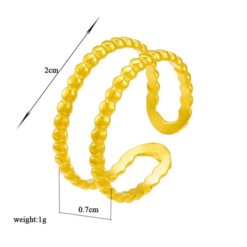 316L Stainless Steel 2 Layer Beads Open Ring For Women