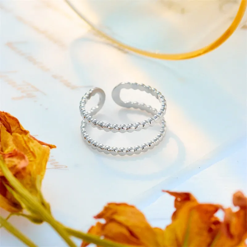 316L Stainless Steel 2 Layer Beads Open Ring For Women