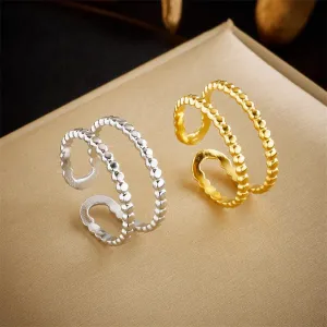 316L Stainless Steel 2 Layer Beads Open Ring For Women