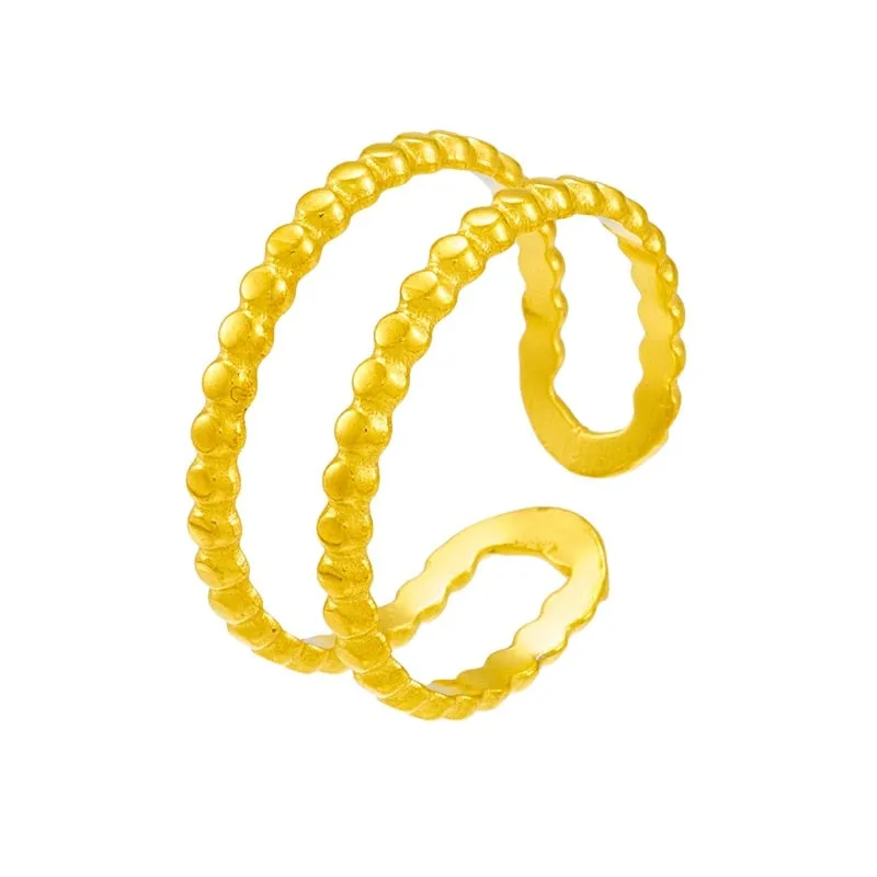 316L Stainless Steel 2 Layer Beads Open Ring For Women