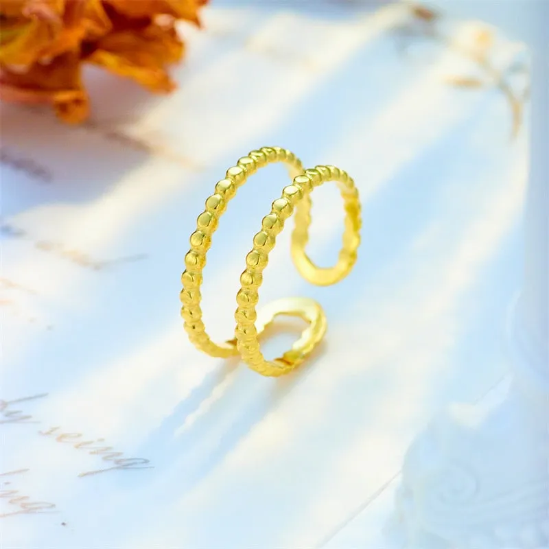 316L Stainless Steel 2 Layer Beads Open Ring For Women