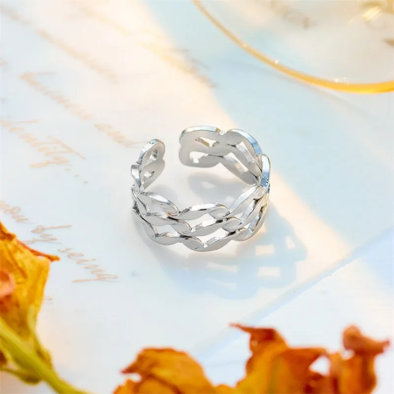 316L Stainless Steel Geometric Wave Twist Adjustable Ring For Women Men
