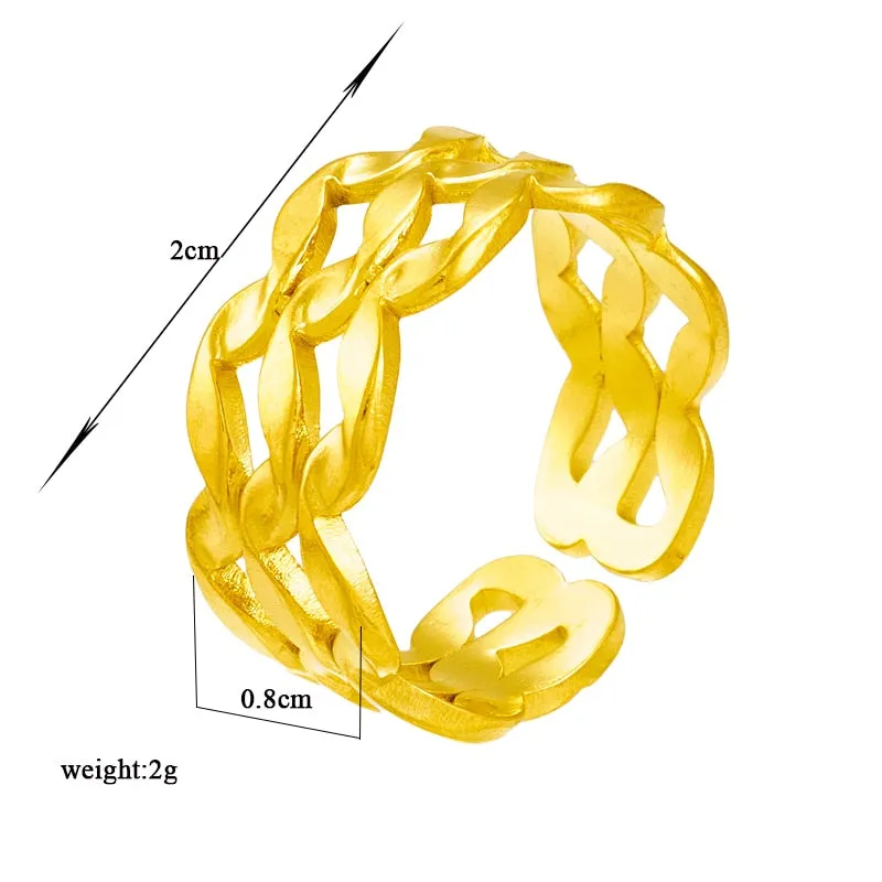 316L Stainless Steel Geometric Wave Twist Adjustable Ring For Women Men