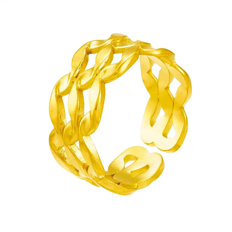 316L Stainless Steel Geometric Wave Twist Adjustable Ring For Women Men