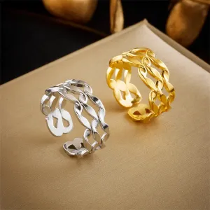 316L Stainless Steel Geometric Wave Twist Adjustable Ring For Women Men