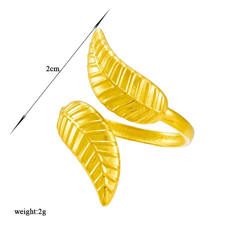316L Stainless Steel Gold Color Leaf Opening Adjustable Ring For Women Men