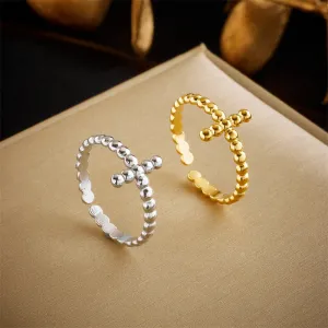 316L Stainless Steel Gold Color Simple Cross Open Ring For Women Men