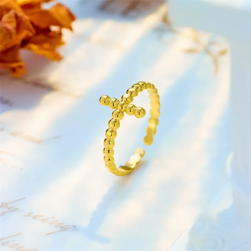 316L Stainless Steel Gold Color Simple Cross Open Ring For Women Men