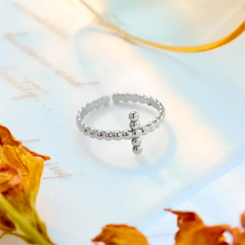 316L Stainless Steel Gold Color Simple Cross Open Ring For Women Men