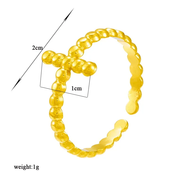 316L Stainless Steel Gold Color Simple Cross Open Ring For Women Men