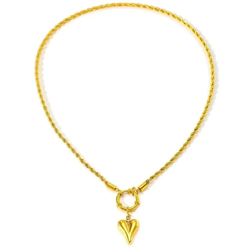 316L Stainless Steel Heart Charm Rope Chain Choker Set