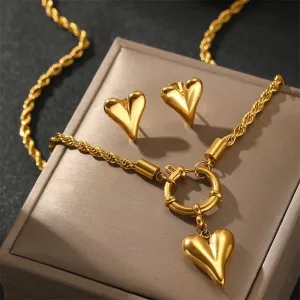 316L Stainless Steel Heart Charm Rope Chain Choker Set