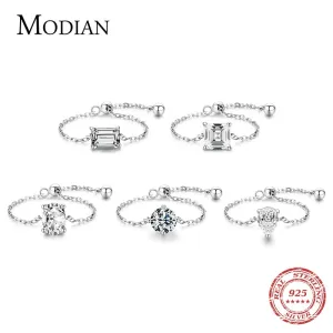 5 Style Clear CZ Link Chain Ring Trendy Adjustable Color Rings