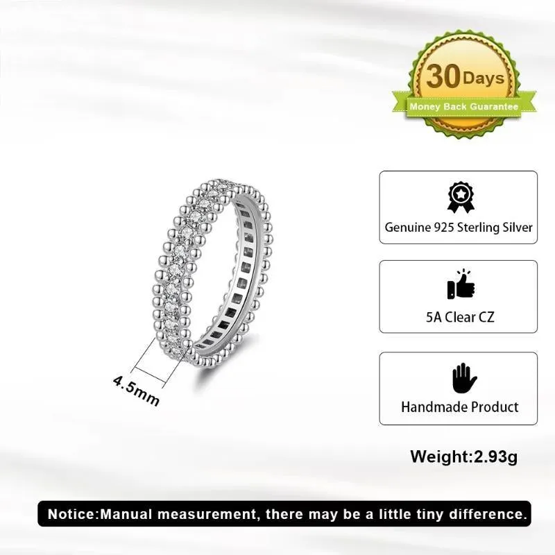 925 Sterling Silver 5A Clear Cubic Zirconia Bead Rings Rhodium Finger Ring for Women