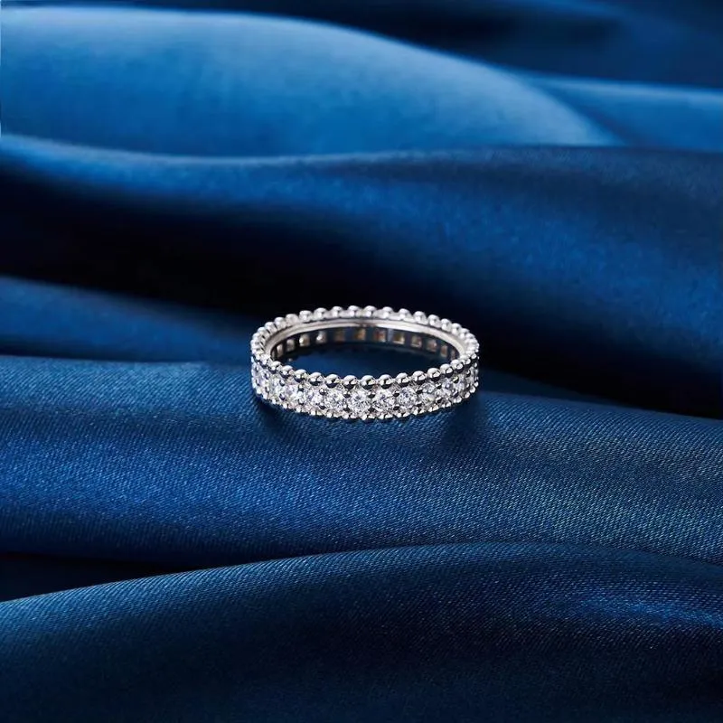 925 Sterling Silver 5A Clear Cubic Zirconia Bead Rings Rhodium Finger Ring for Women
