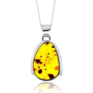 925 Sterling Silver & Genuine Cognac Baltic Amber Exlusive Unique Pendant - PD2413