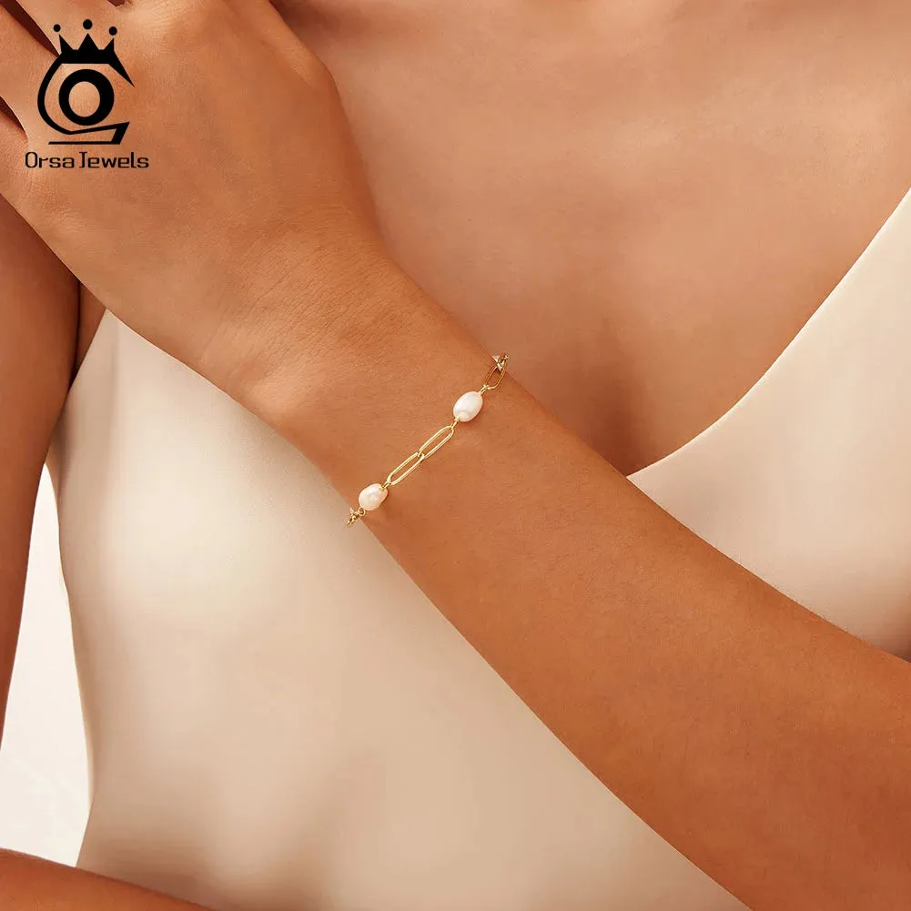 925 Sterling Silver Exquisite Freshwater Pearl Bracelet Baroque Pearls Chain Bracelet