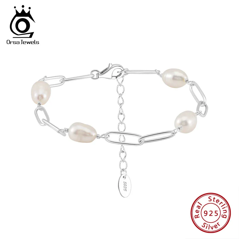 925 Sterling Silver Exquisite Freshwater Pearl Bracelet Baroque Pearls Chain Bracelet