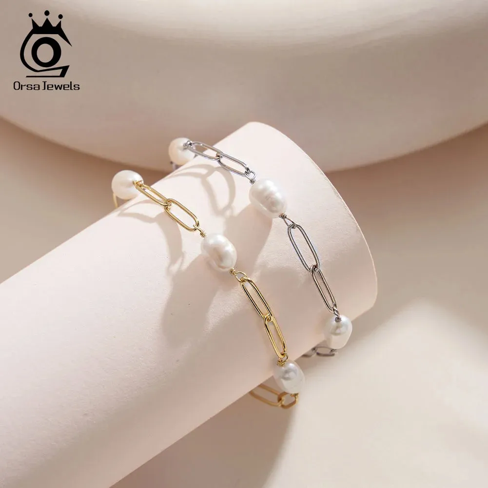 925 Sterling Silver Exquisite Freshwater Pearl Bracelet Baroque Pearls Chain Bracelet