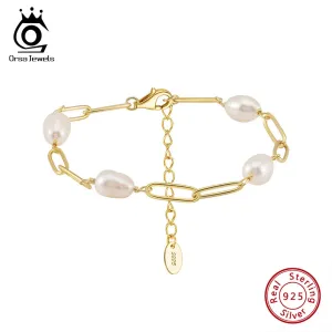 925 Sterling Silver Exquisite Freshwater Pearl Bracelet Baroque Pearls Chain Bracelet