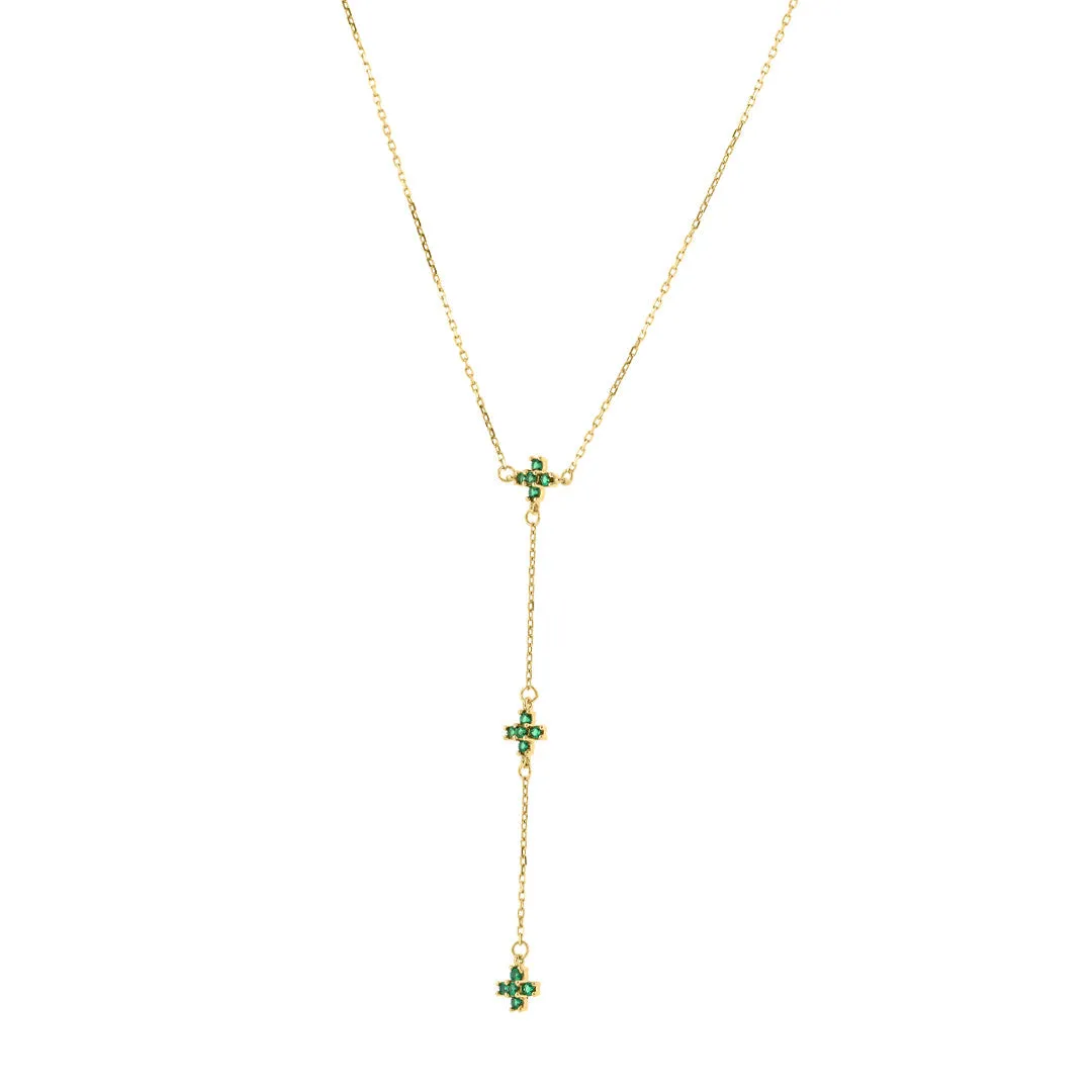 925 Sterling Silver Green Stone Layered Pendant Chain