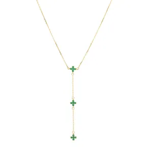 925 Sterling Silver Green Stone Layered Pendant Chain