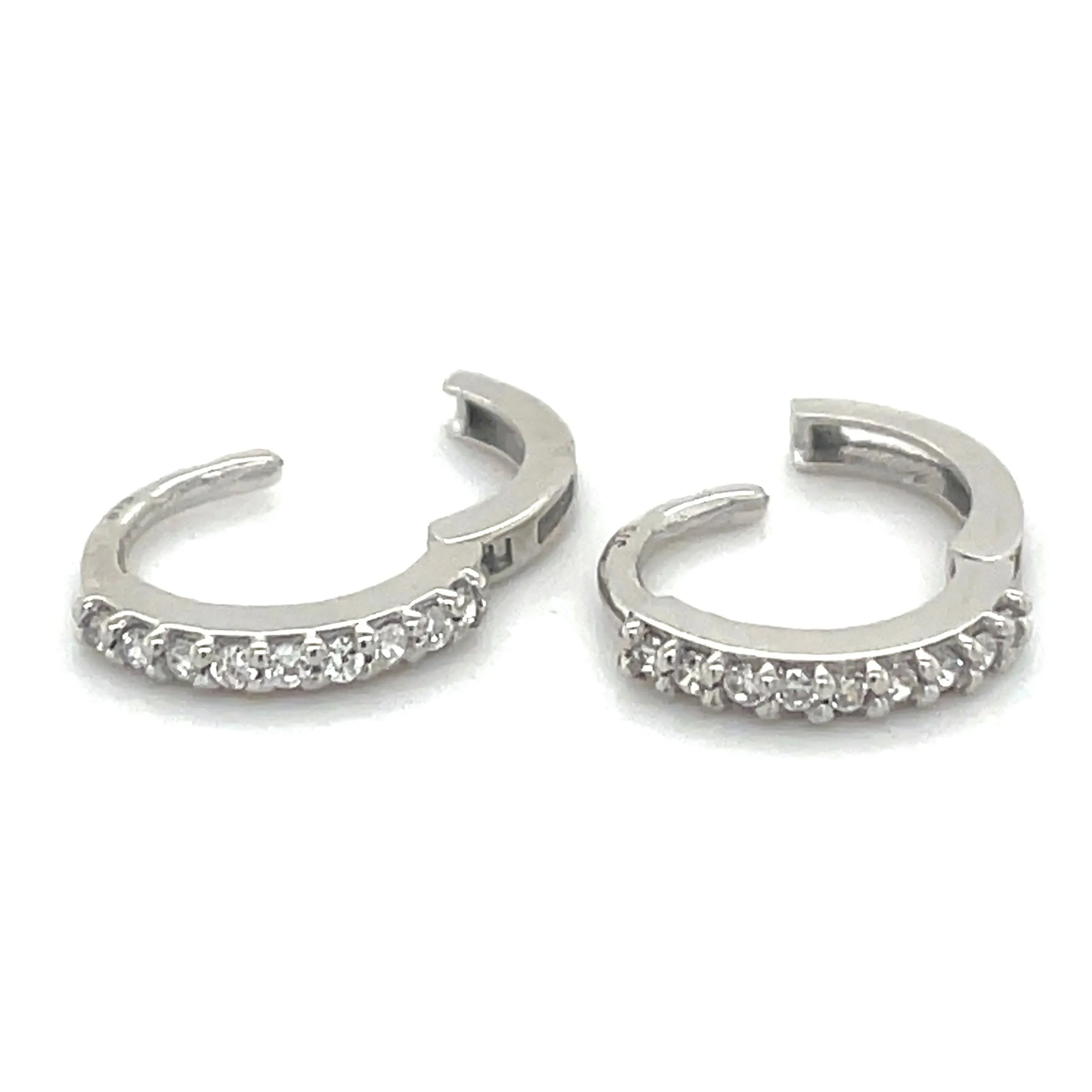9ct White Gold Cz Set Clicker Hoop Earrings