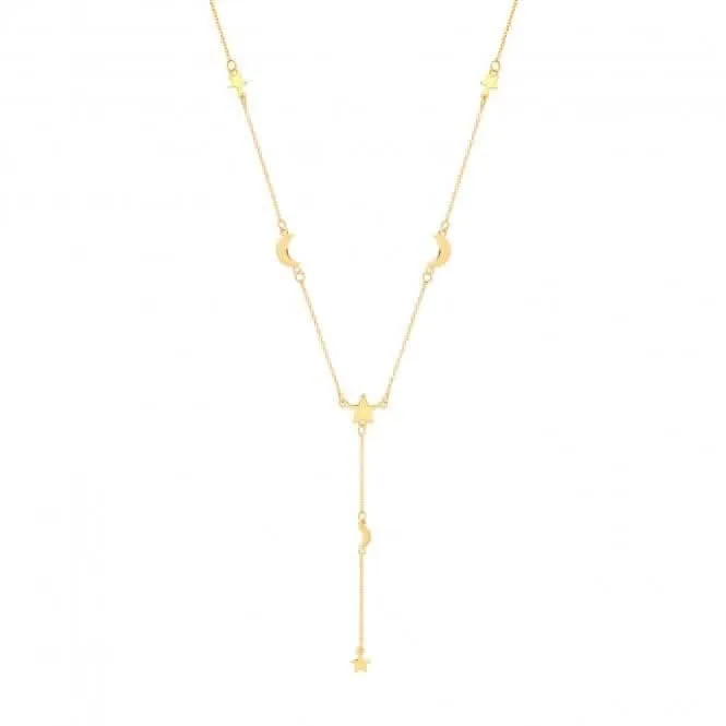 Acotis Silver Necklace Yel Gold Plated Moon&Star G3375GP