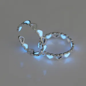 Adjustable Hollow Heart Luminous Ring Glow In Dark Silver Color Rings for Women Friends Gift Vintage Fashion Jewelry Ring