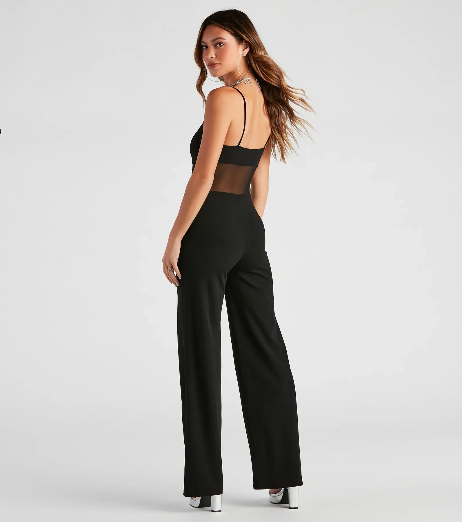 All An Illusion Mesh Stripe Jumpsuit