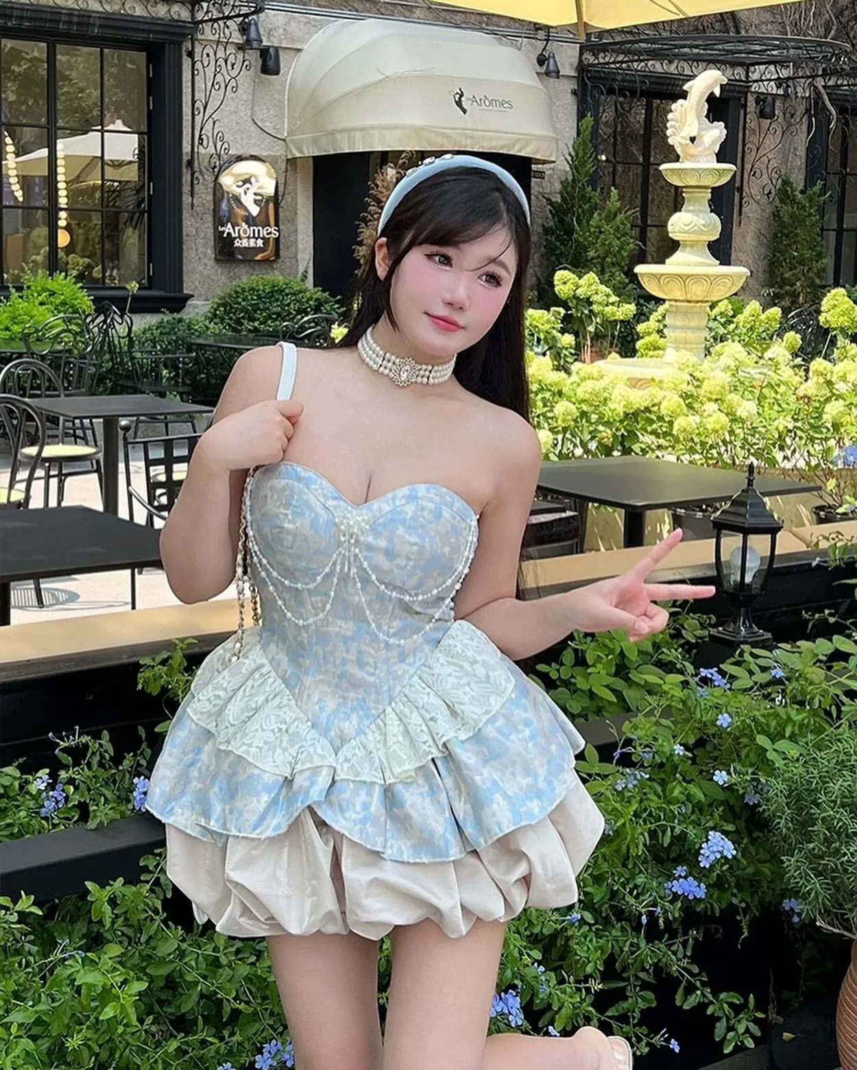 Amozae-nye outfits back to school dress  Lolita Pearl Chain Layered Tube Mini Dress