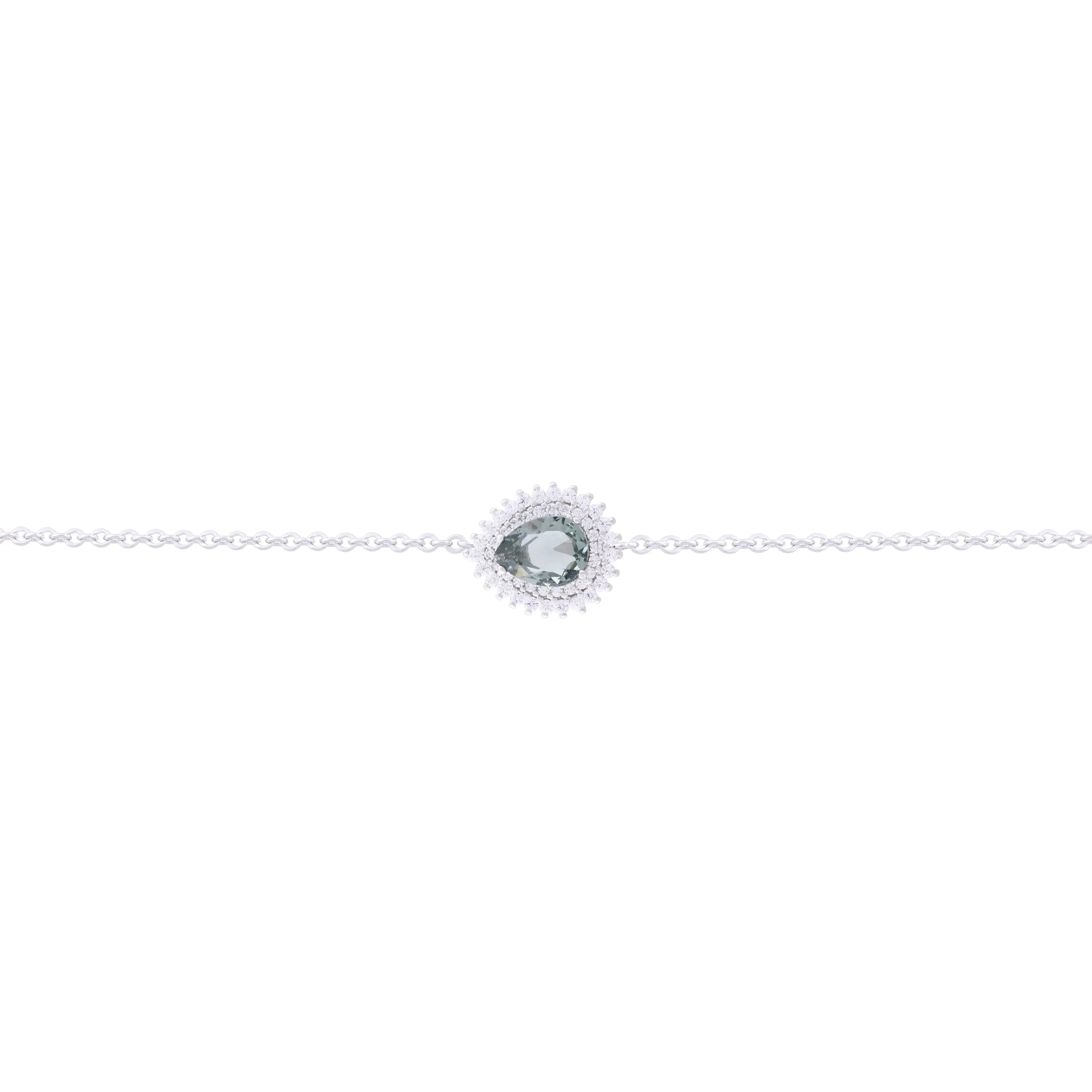Asfour Chain Bracelet made of 925 sterling silver, with a pear Pendant, inlaid with a Olivine zircon Stone