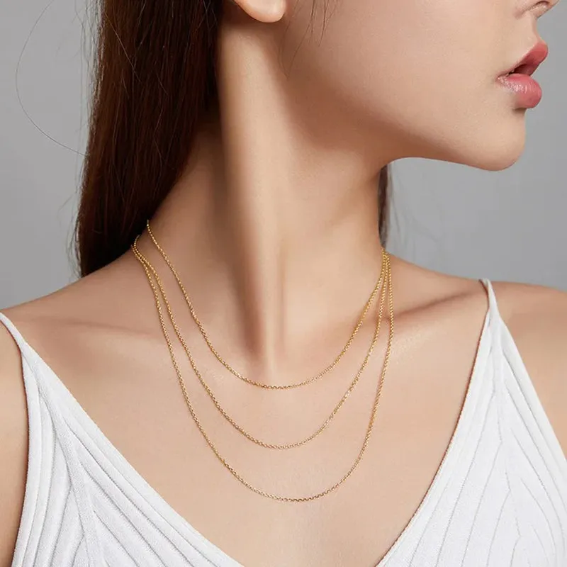Authentic Gold Color 925 Sterling Silver Basic Cable Chain Necklace Pendant for Women Long Chain Fashion Jewelry