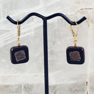 Black and Gold Czech Glass Bead Earrings