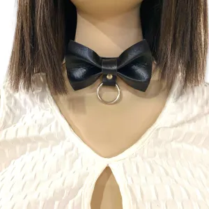 Black Bow Leather Collar Choker